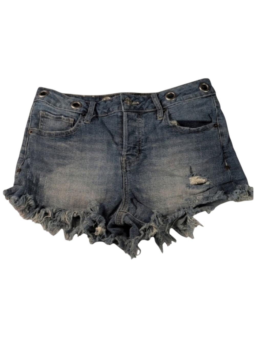 Altar'd State Distressed Denim Shorts with Grommets & Raw Hem Size 27